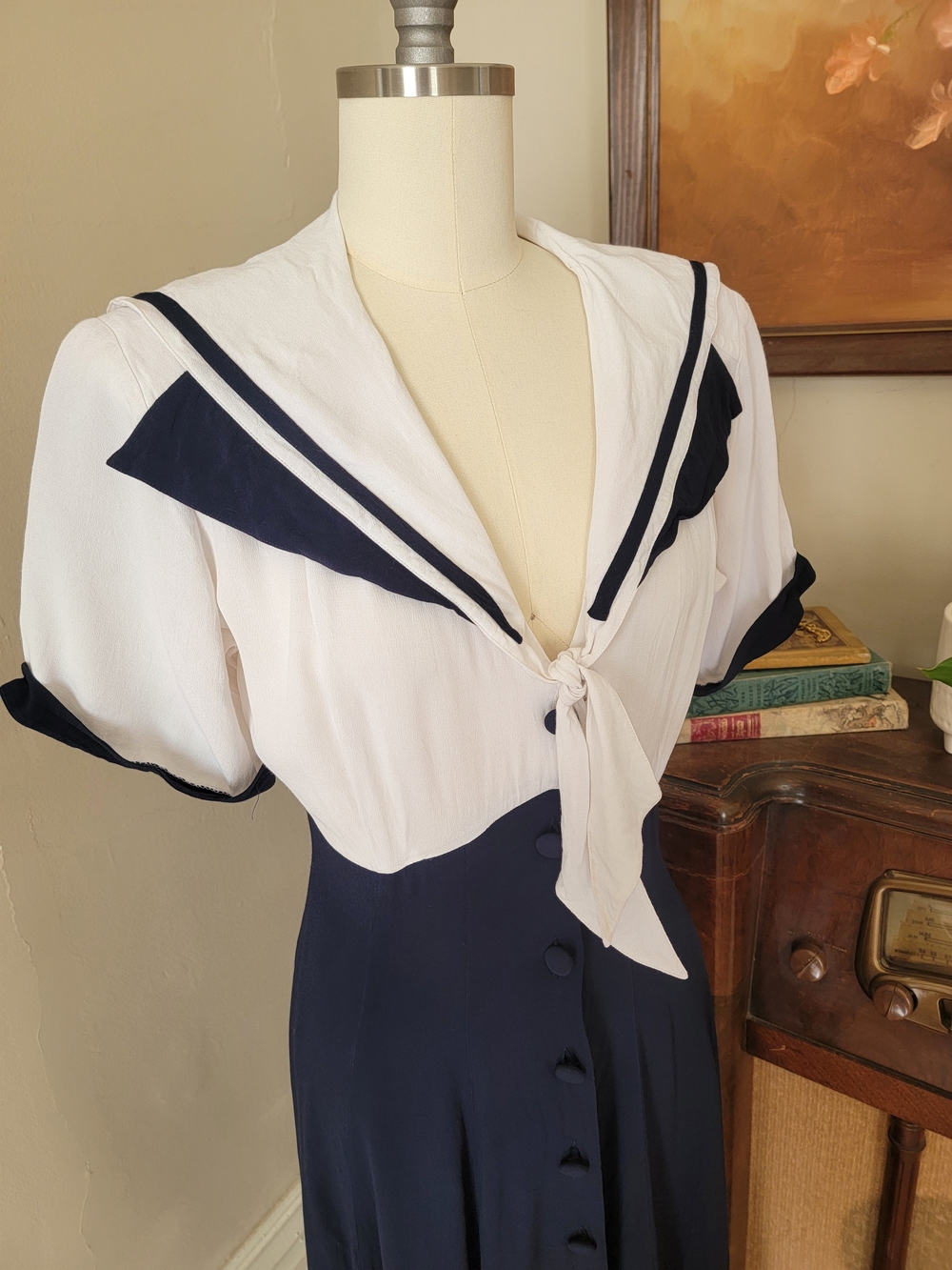 Vintage 80's Navy White Sailor-Style Pinup Dress 8 Medium - Picture 7 of 8
